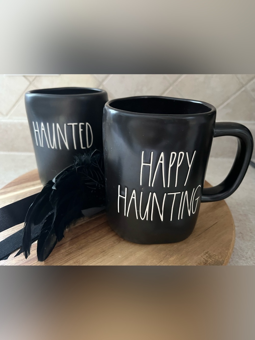 Rae Dunn HAUNTED  👻 Coffee Mug Halloween 🎃 Fall 🍂 Pair 🍵 🍵